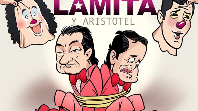 El Gobernador de Jalisco, Jorge Aristóteles Sandoval, y su Jefe de Gabinete, Alberto Lamas Flore,s detrás de Lagrimita y Costel, en el cartón de Qucho.