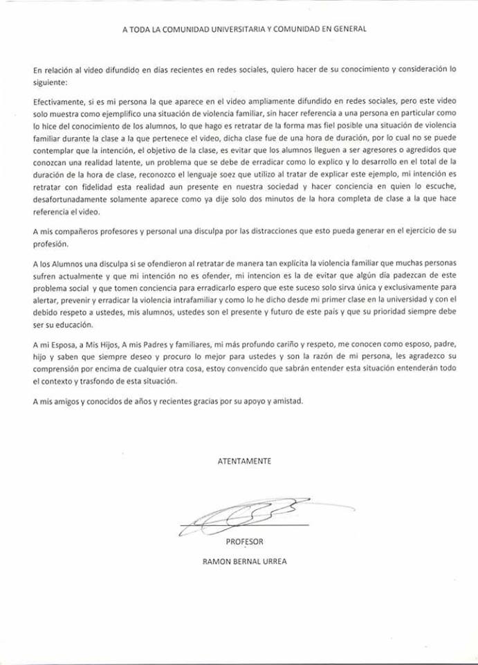 carta del profesor de la UdeG